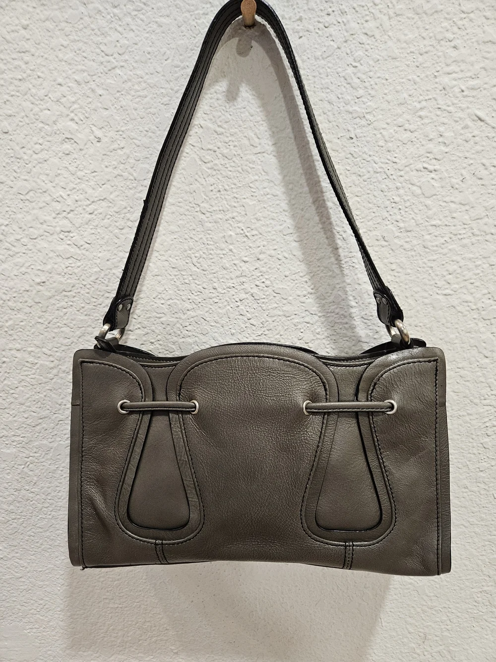 Vintage Etienne Grey Leather Satchel Shoulder Purse